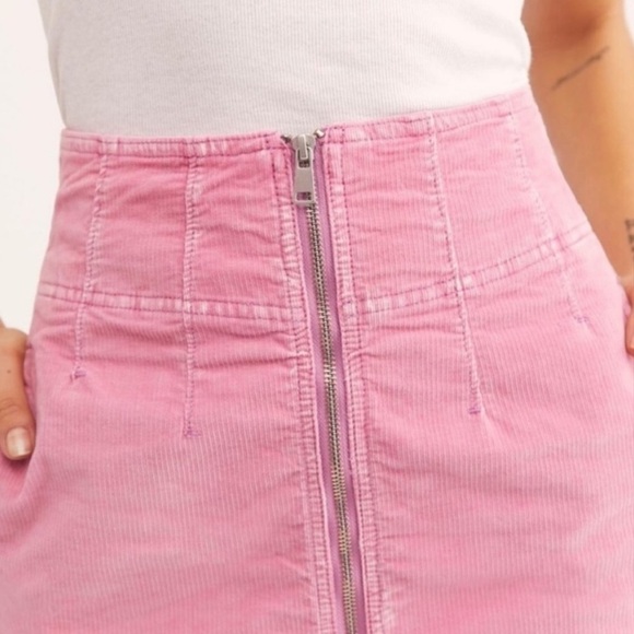 Free People I want it All Micro Corduroy Pink Midi Pencil Skirt W Zipper Front - Picture 3 of 6